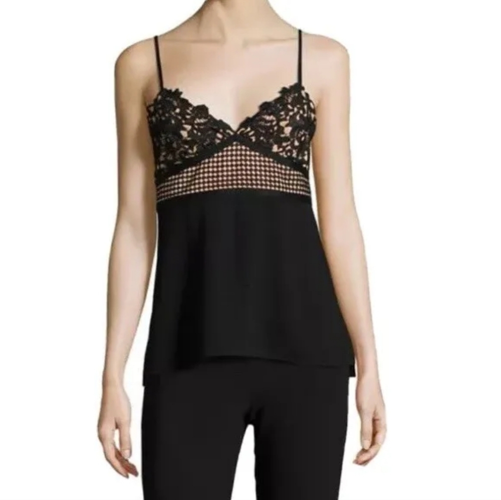 Theory Melaena T Elevate Crepe Lace Top Black Size 8 $275